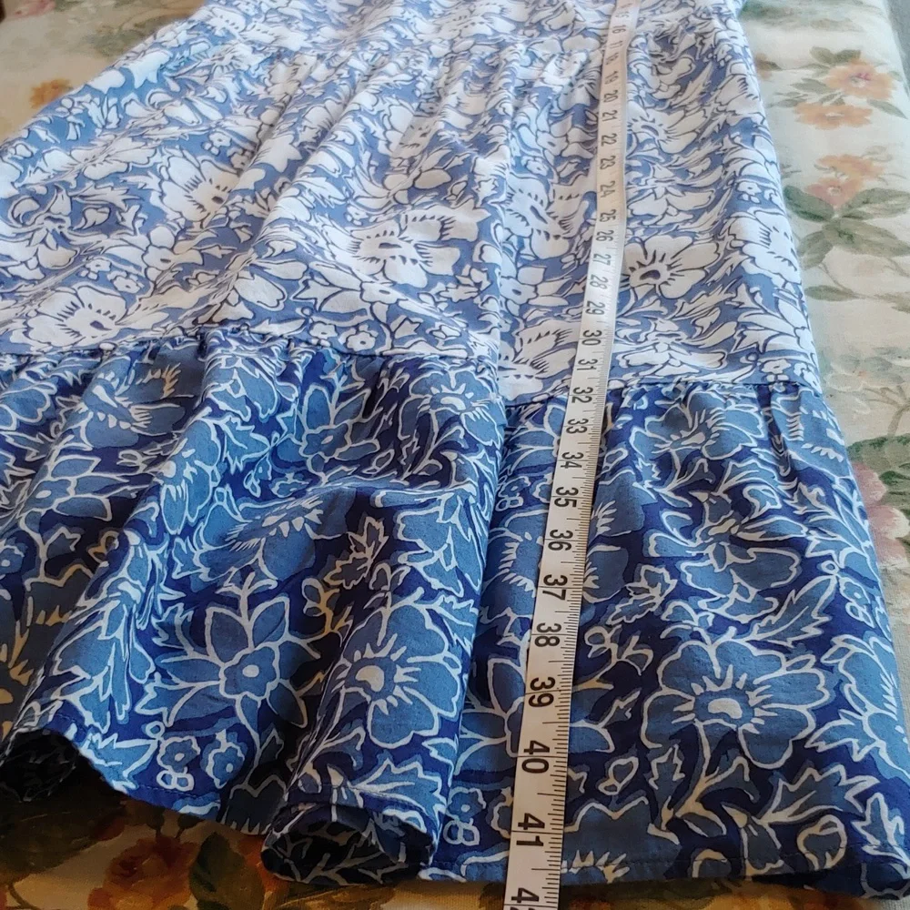 J. Crew Cotton Tiered Ruffle Midi Dress Blue Floral Women's size 10 - Picture 10 of 17